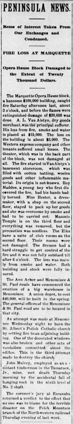 Marquette Opera House - Feb 17 1900 Fire (newer photo)